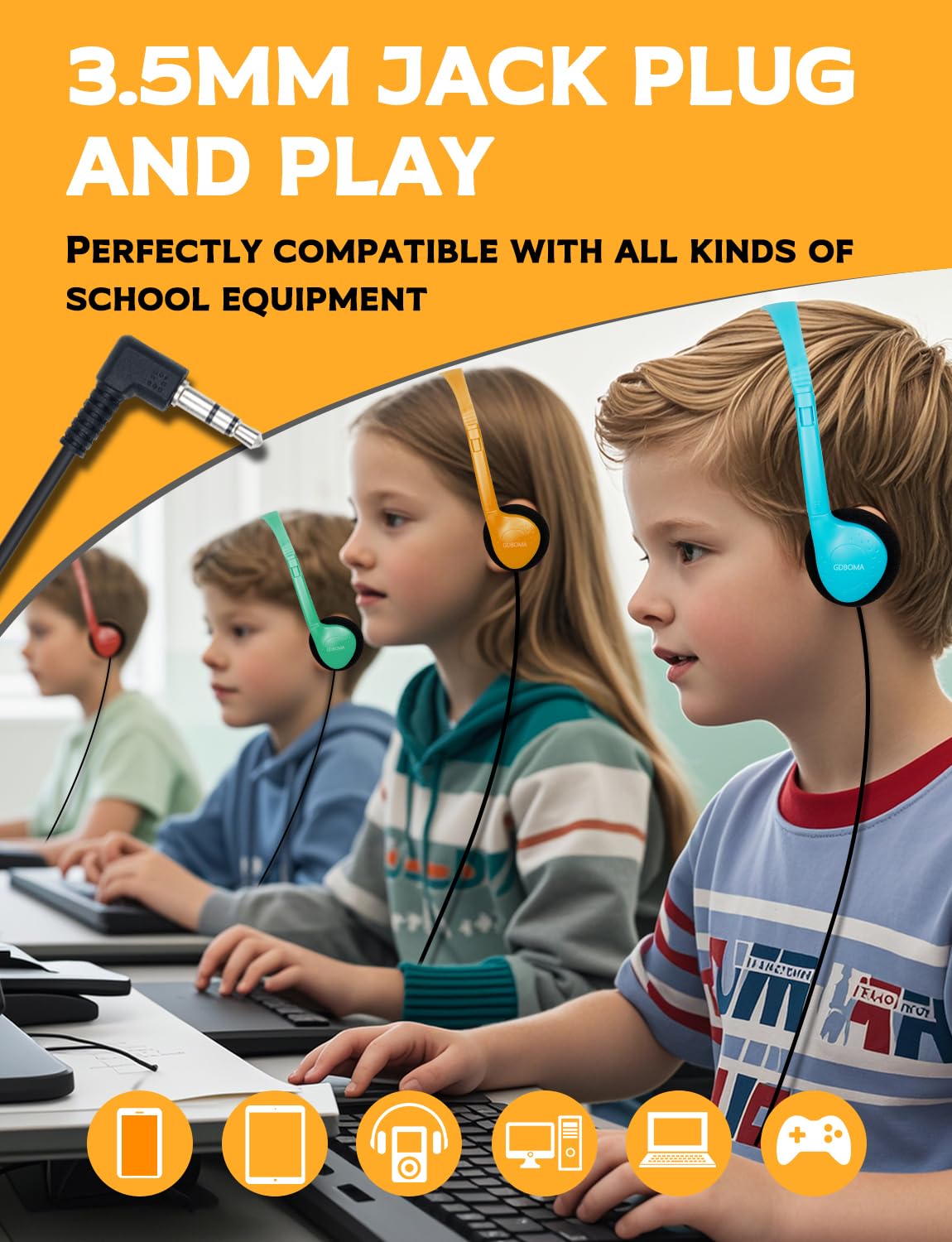 GDBOMA Kids Headphones Bulk 24 Pack for School Classroom,Wholesale Class Set Earphones for Students Children Teens Boys Girls Adult 3.5mm Jack Multi Color