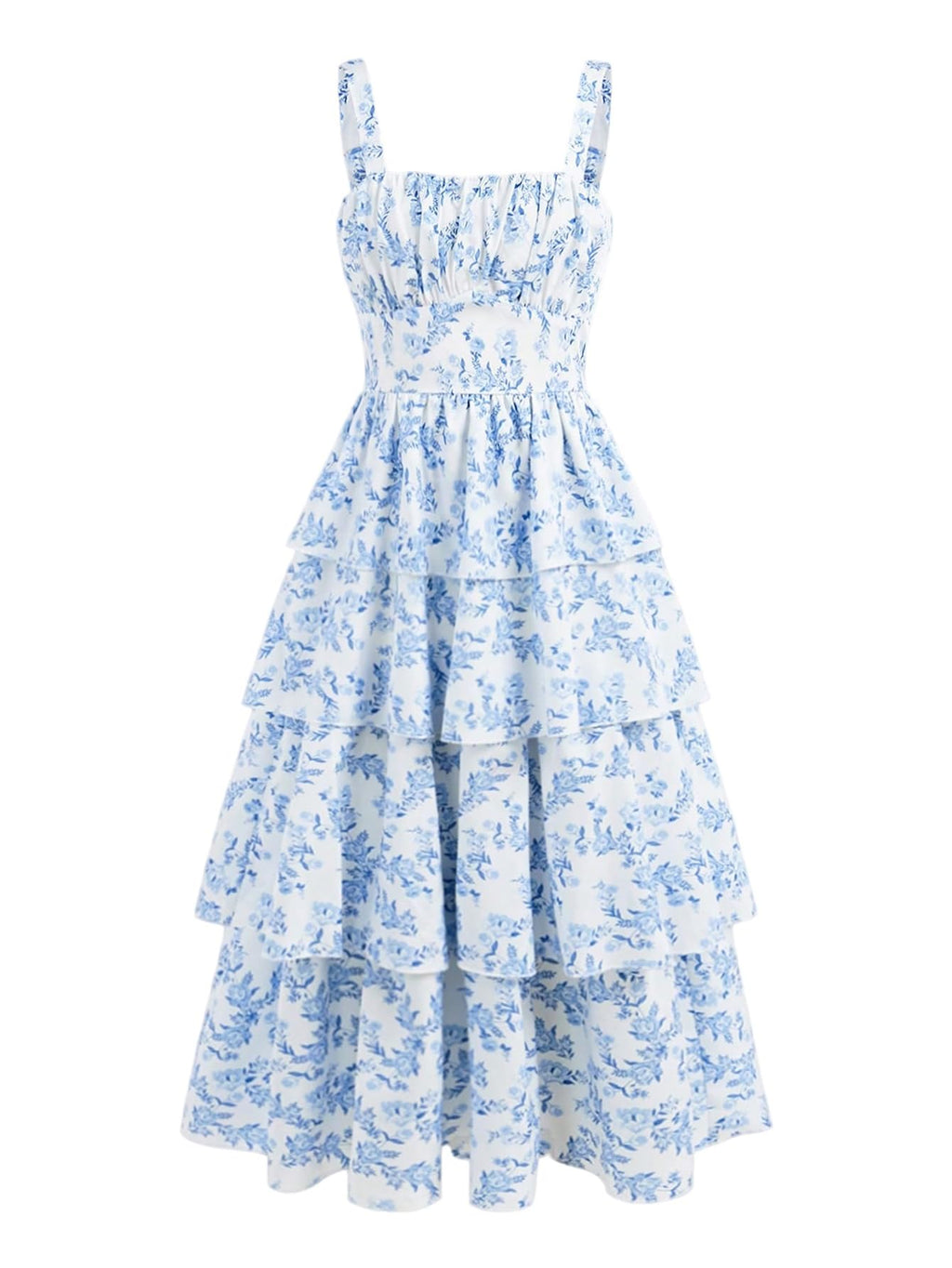 Verdusa Girl's Floral Layered Long Dress Tiered Sleeveless Tank Dress Spring Outfits Blue 9 Years