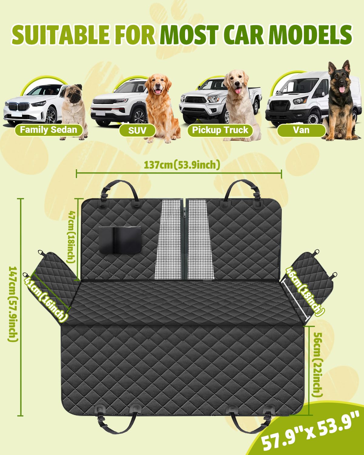 Dog Car Seat Cover, 600D Heavy Dute Durable Car Seat Cover for Dogs Pets, 100% Waterproof Scratch Proof Nonslip Dog Hammock for Cars, Seat Covers Protector with Seatbelt for Pet Sedan SUV Trucks