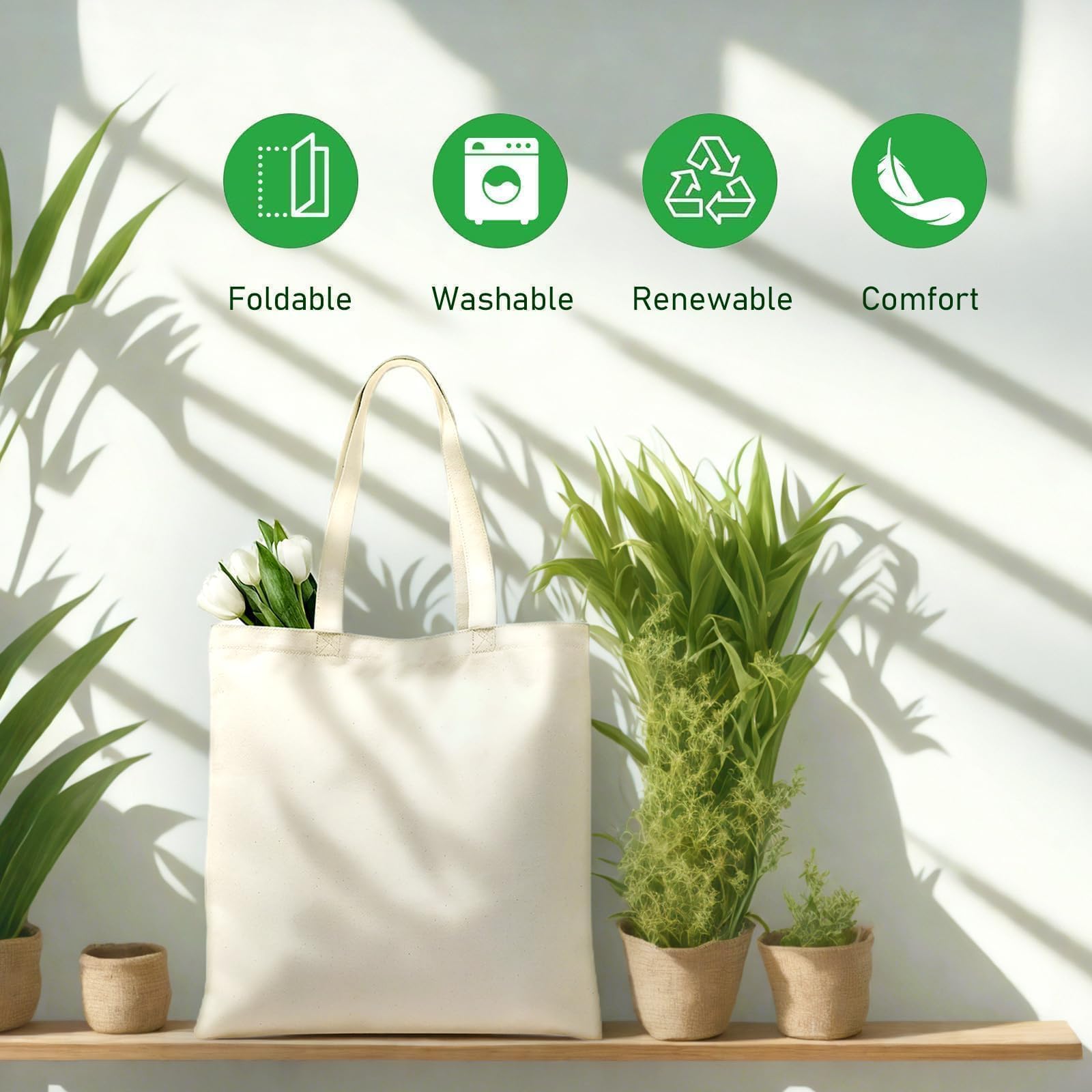 MOLOVA 1-200 Pack Available Premium Canvas Reusable Tote Gift Bags,Made of Natural Canvas with Handle,Work,DIY,Shopping(1 Pack)