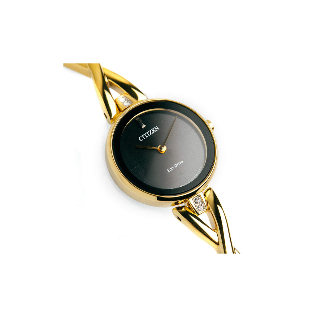 Citizen Women's Eco-Drive Modern Axiom Bangle Watch in Gold-tone Stainless Steel, Black Dial (Model: EX1422-54E)