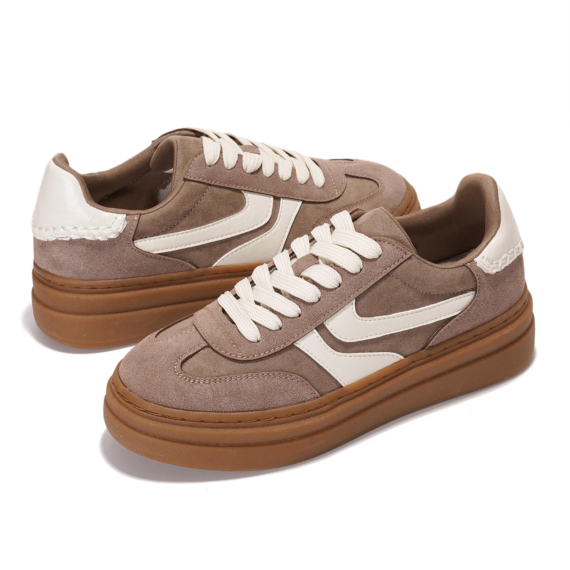 Project Cloud Platform Sneakers for Women Footwear - Memory Foam Insole Womens Shoes, Lightweight and Non-Slip Sole Lace Up Fashion Sneakers for Women 2026 (Volley, TAUPMULT,8) Taupe Multi
