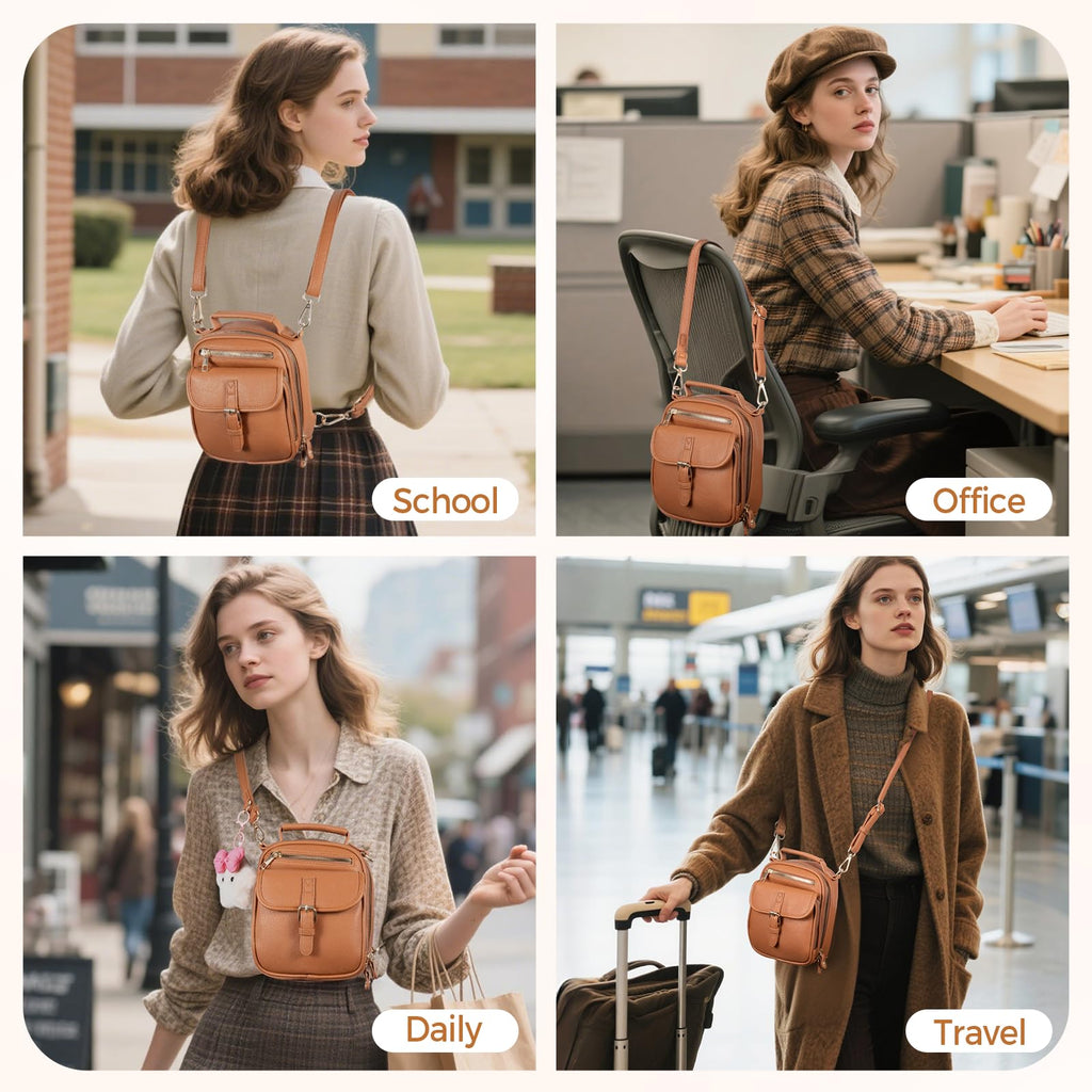 Vegan Leather Crossbody Bag for Women with 2 Straps, Small Messenger Bag with Anti Theft Zipper Pocket Vintage Shoulder Bag