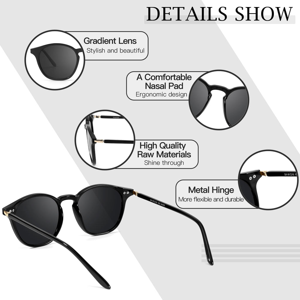 SIPHEW Classic Small Round Sunglasses for Men, Retro Sunglasses Polarized UV Protection Lens for Outdoor/Driving