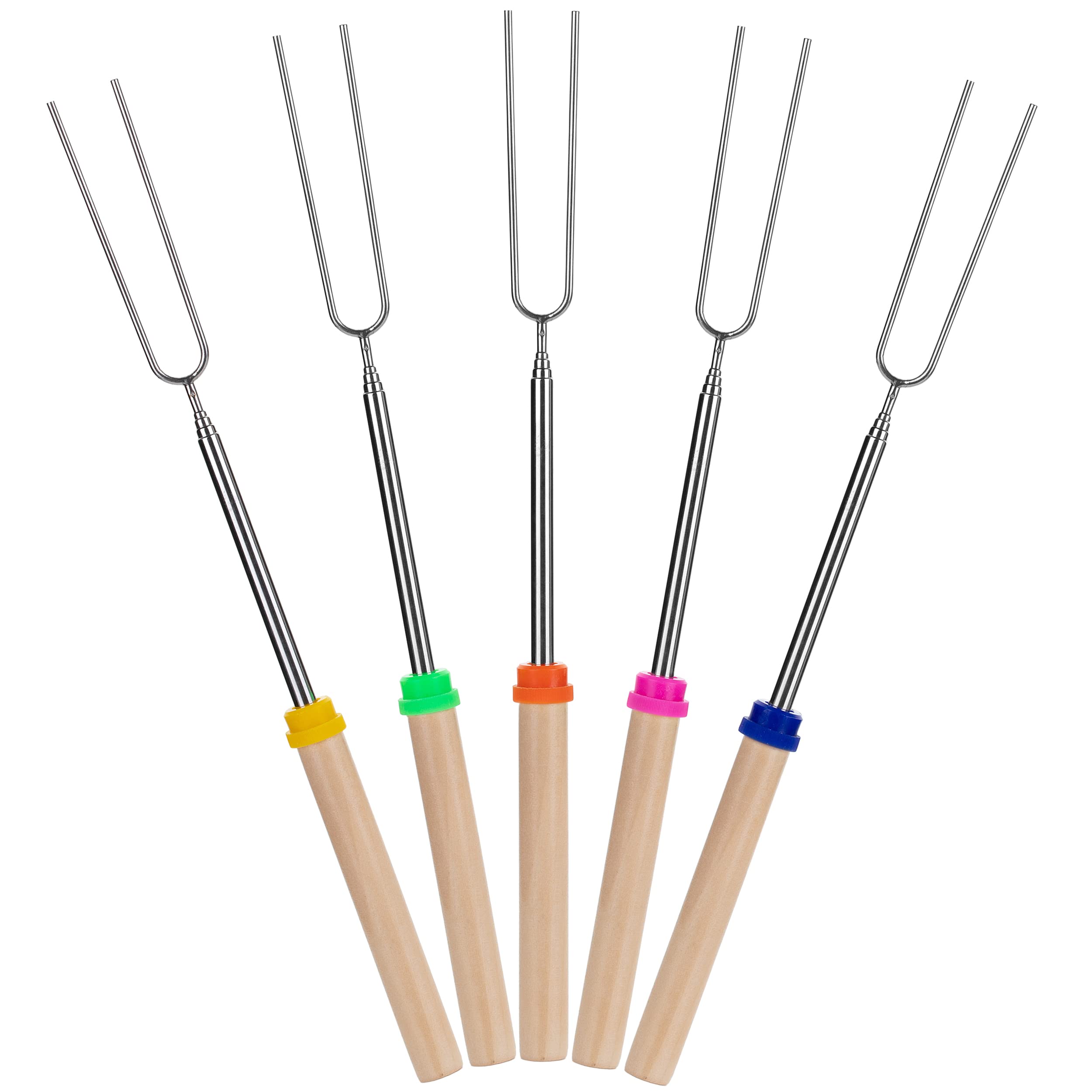 UNCO- Extendable Stainless Steel Roasting Sticks, 5 Pack, 32" - For S'mores, Hot Dogs, Campfires and Fire Pits