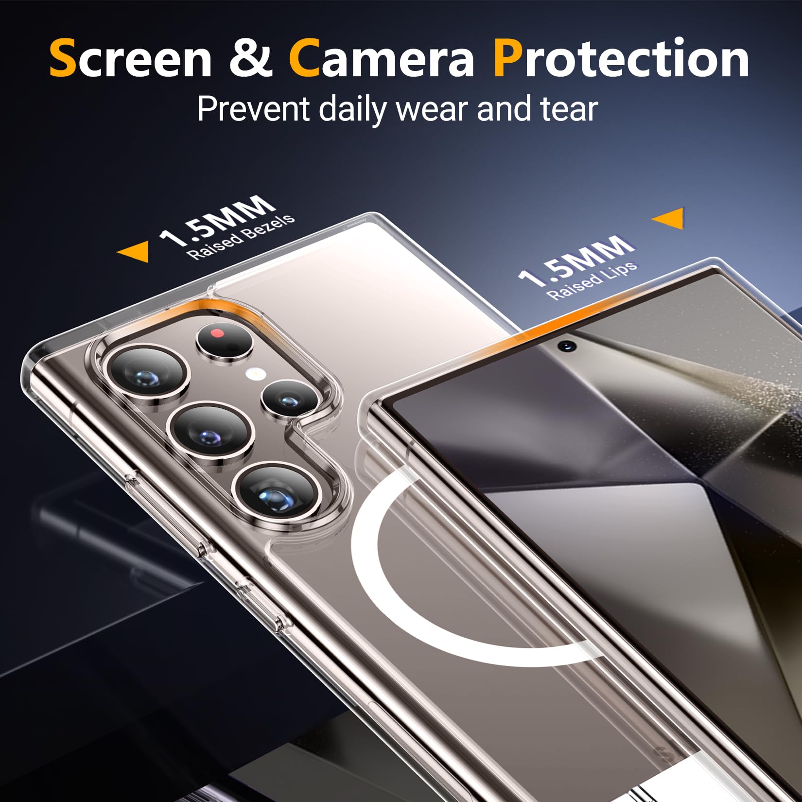 SPIDERCASE Magnetic for Samsung Galaxy S24 Ultra Case, [3 Stand Ways][ Military Grade Drop Protection] with Invisible Stand Shockproof Slim Case for S24 Ultra 5G,Clear