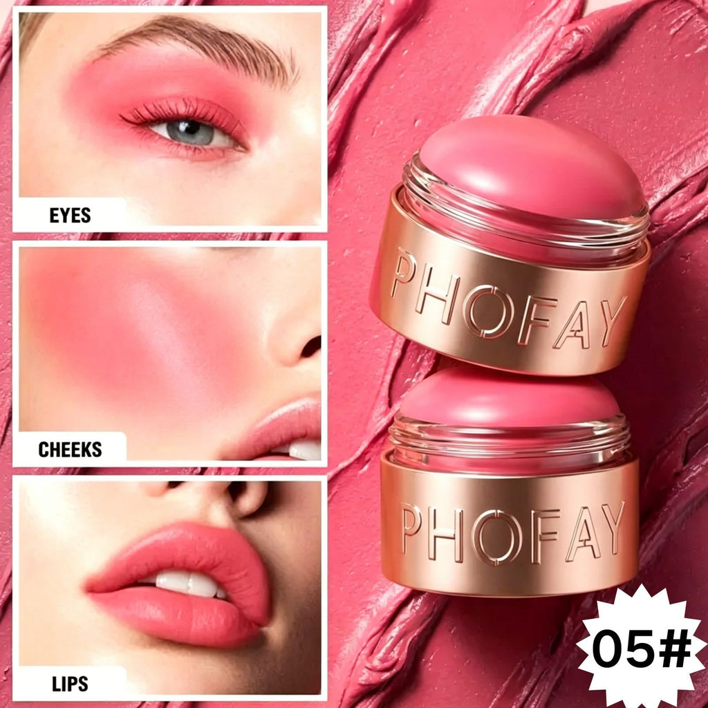 PHOFAY 3-in-1 Flush Balm Cream Blush,Mousse Blushs Cream & Lipstick Gloss-Soft Silky Creamy Texture,Vegan & Lightweight Matte Finish Cosmetics Long-Lasting Moisturizing Blush daily makeup (05#)