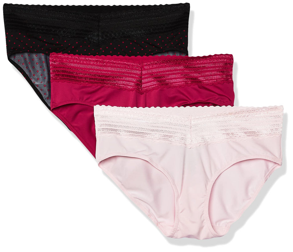 Warner's womens Blissful Benefits No Muffin Hipster Panties, Pink/Sangria/Black Red Dot, X-Large US , Pack of 3