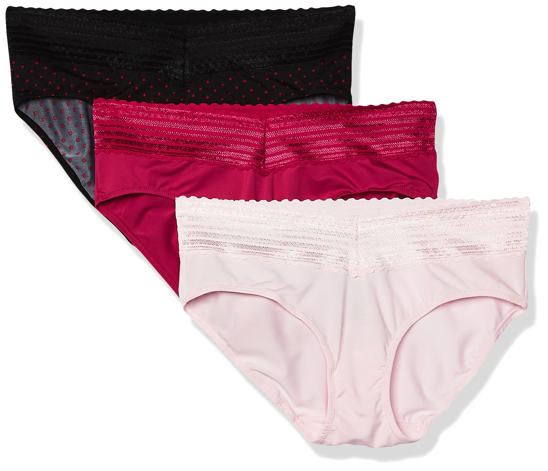 Warner's womens Blissful Benefits No Muffin Hipster Panties, Pink/Sangria/Black Red Dot, X-Large US , Pack of 3