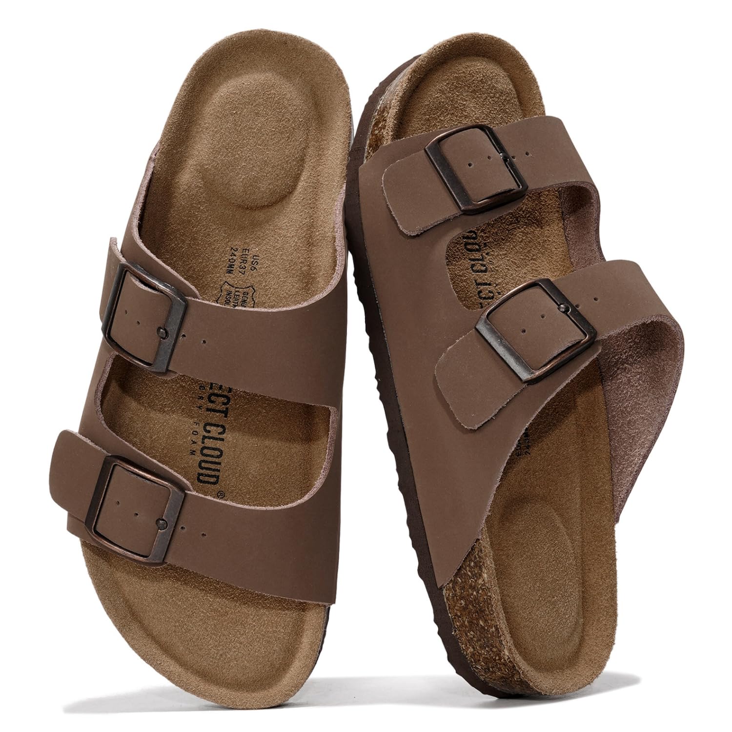 Project Cloud 100% Genuine Leather Flat Sandals For Women 2026 Cork Footbed Womens Sandals with Memory Foam and arch support Vacation Essentials Slides for Women Footwear (Venita, Tan, 5.5)
