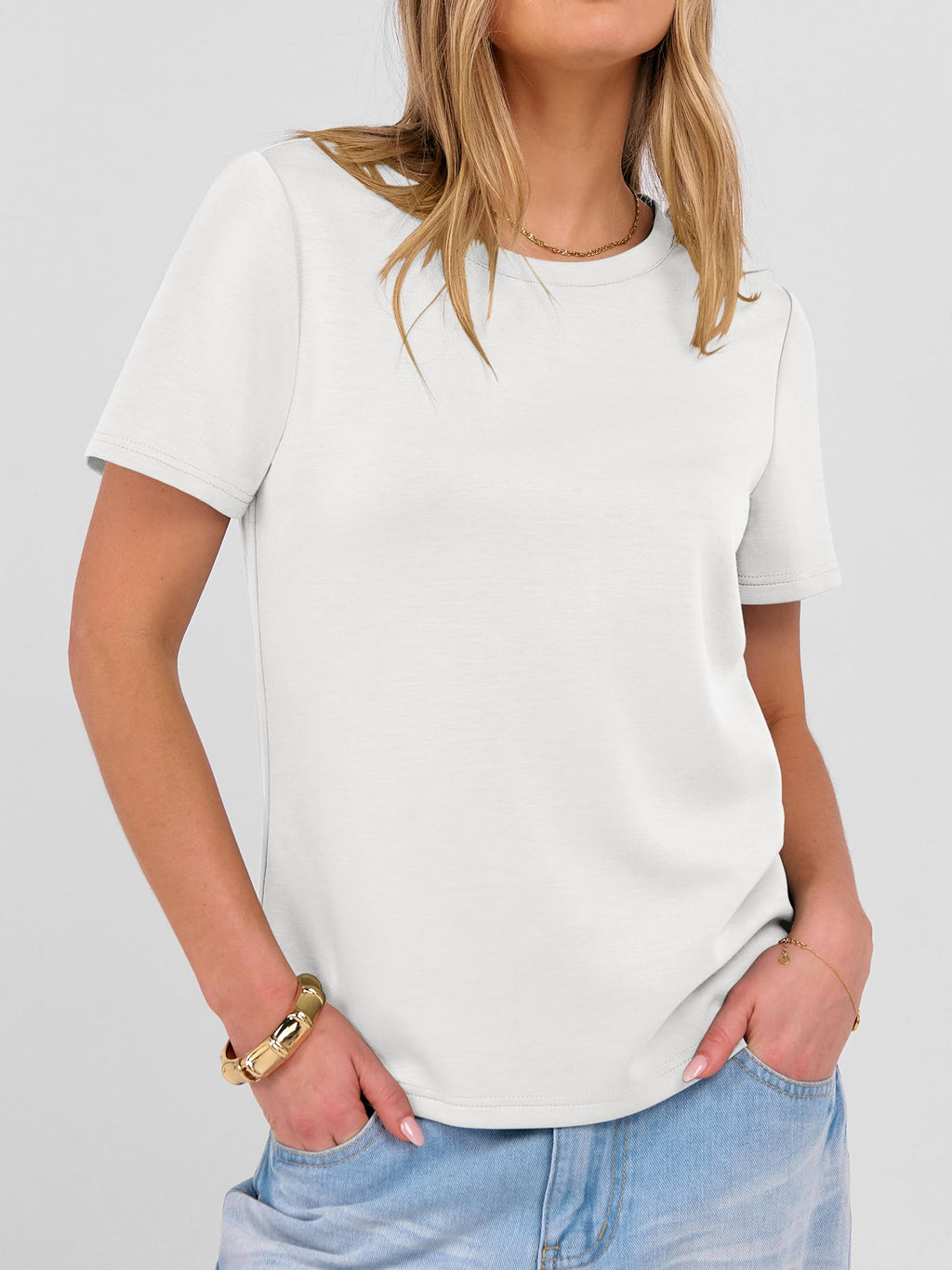 ANRABESS Women Short Sleeve Tops Summer Basic Tee Wrinkle-Free Trendy Cute T Shirts 2026 Spring Business Casual Outfits White Medium