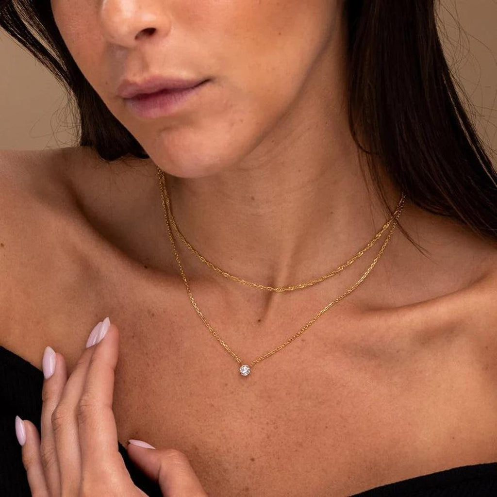 Treasure Bender Gold Necklace for Women Trendy - 14K Gold Plated Layered CZ Necklace Dainty Gold Pendant Choker Chain Necklaces Waterproof Non Tarnish Jewelry for Women Gifts