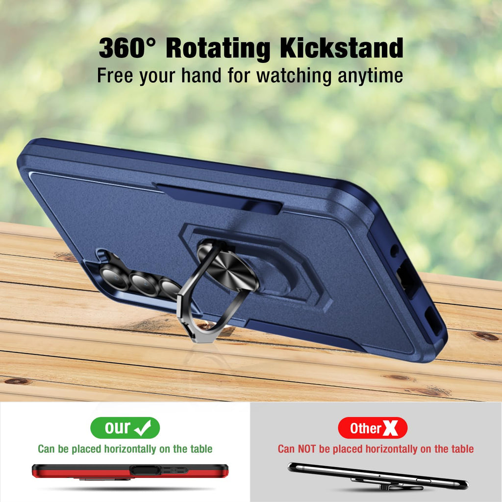for Samsung Galaxy A26 5G Phone Case [15 FT Military Grade Drop Protection] with 2x Tempered Glass Screen Protector, Heavy-Duty Shockproof Magnetic Kickstand Case for Galaxy A26 5G (Dark Blue)