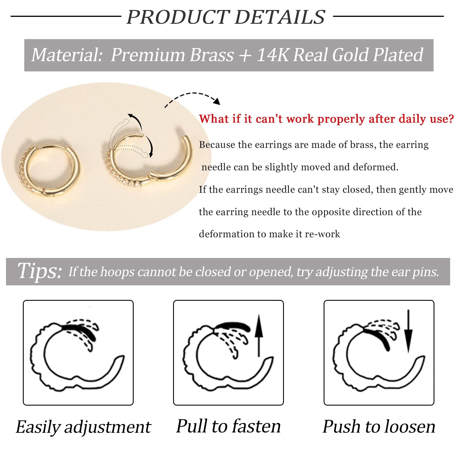 6 Pairs 14K Gold Plated Stud Earrings for Women, Hypoallergenic Cuff Cartilage Earrings for Multiple Piercing, Dainty Small Stackable Earrings Set for Jewelry Gift