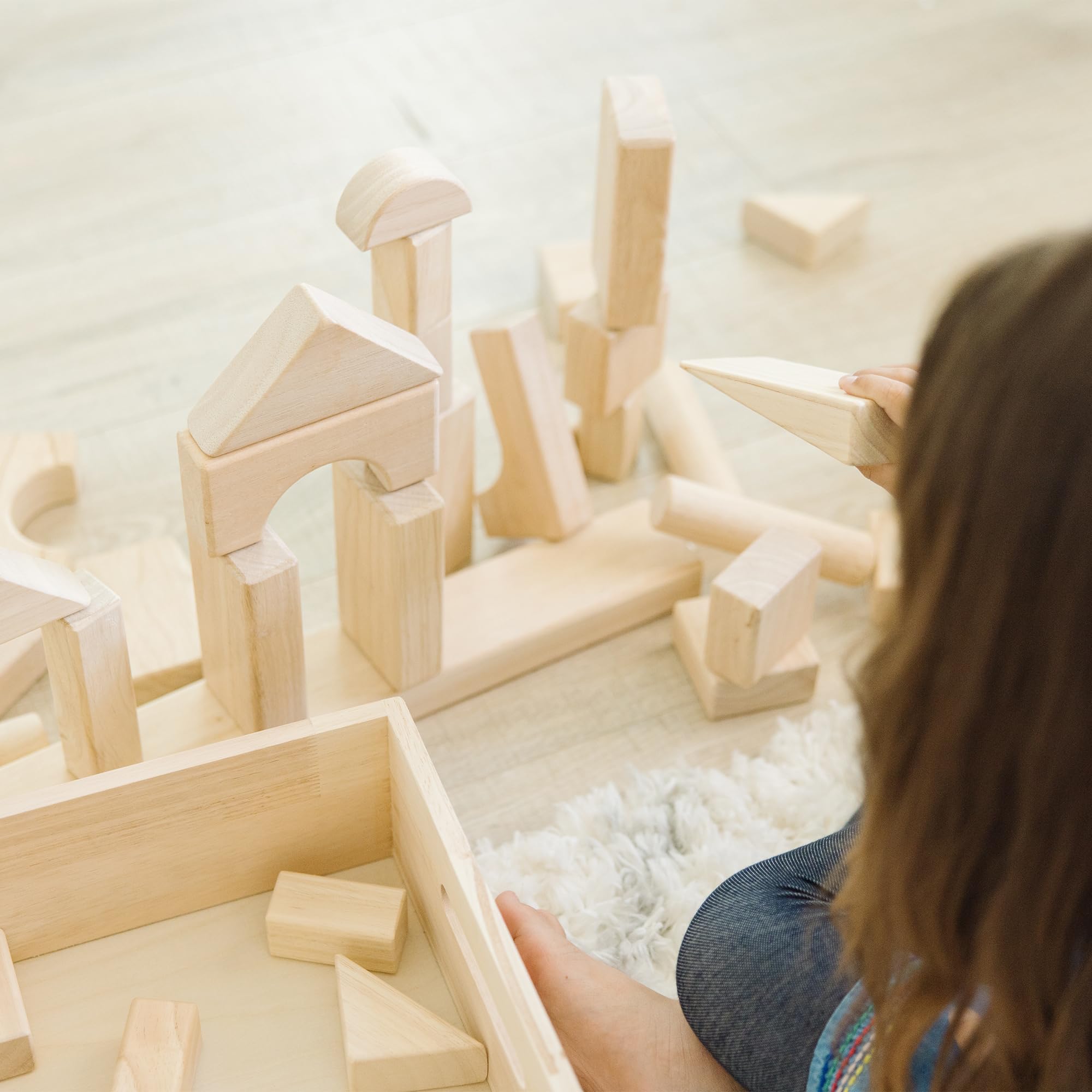 Melissa & Doug Standard Unit Solid-Wood Building Blocks With Wooden Storage Tray (60 pcs)