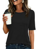 ANRABESS Womens Half Sleeve Tops Crewneck Shirts Basic Fit Tee Trendy 2026 Spring Summer Business Casual T-Shirts Black M
