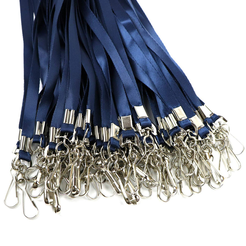 Beebel Navy Blue Lanyards 100 Pcs Lanyard for Id Badges Flat Lanyard with Badge Clip with J-Hook (Navy Blue)