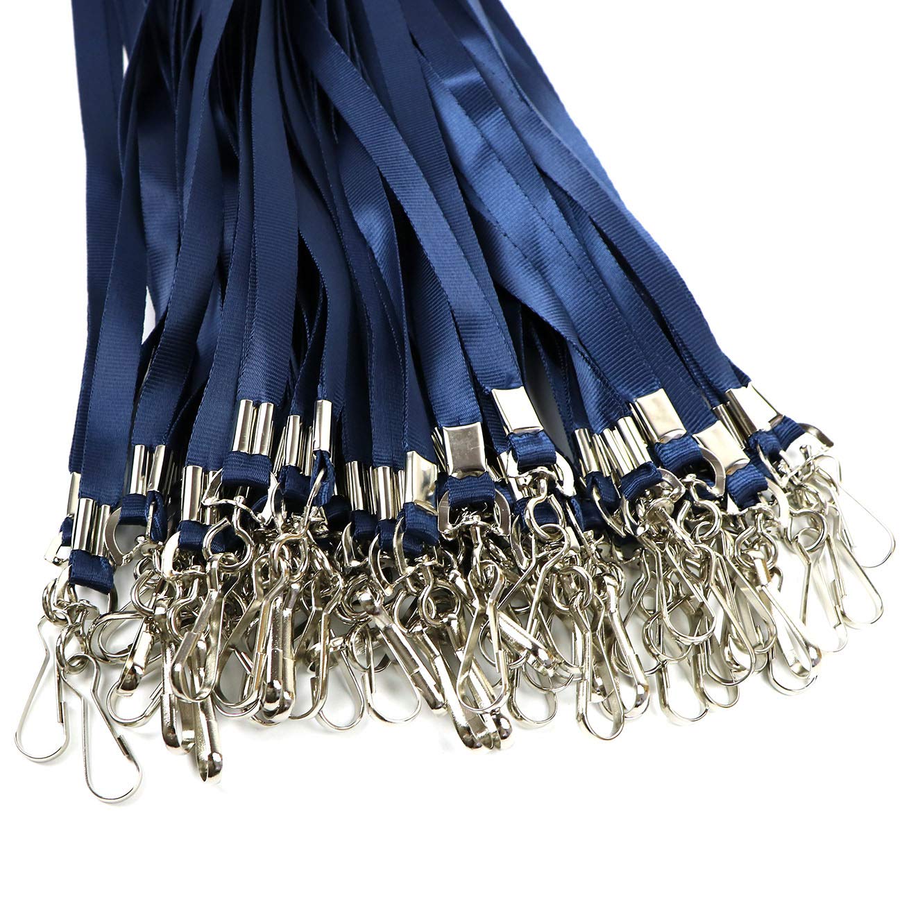 Beebel Navy Blue Lanyards 100 Pcs Lanyard for Id Badges Flat Lanyard with Badge Clip with J-Hook (Navy Blue)