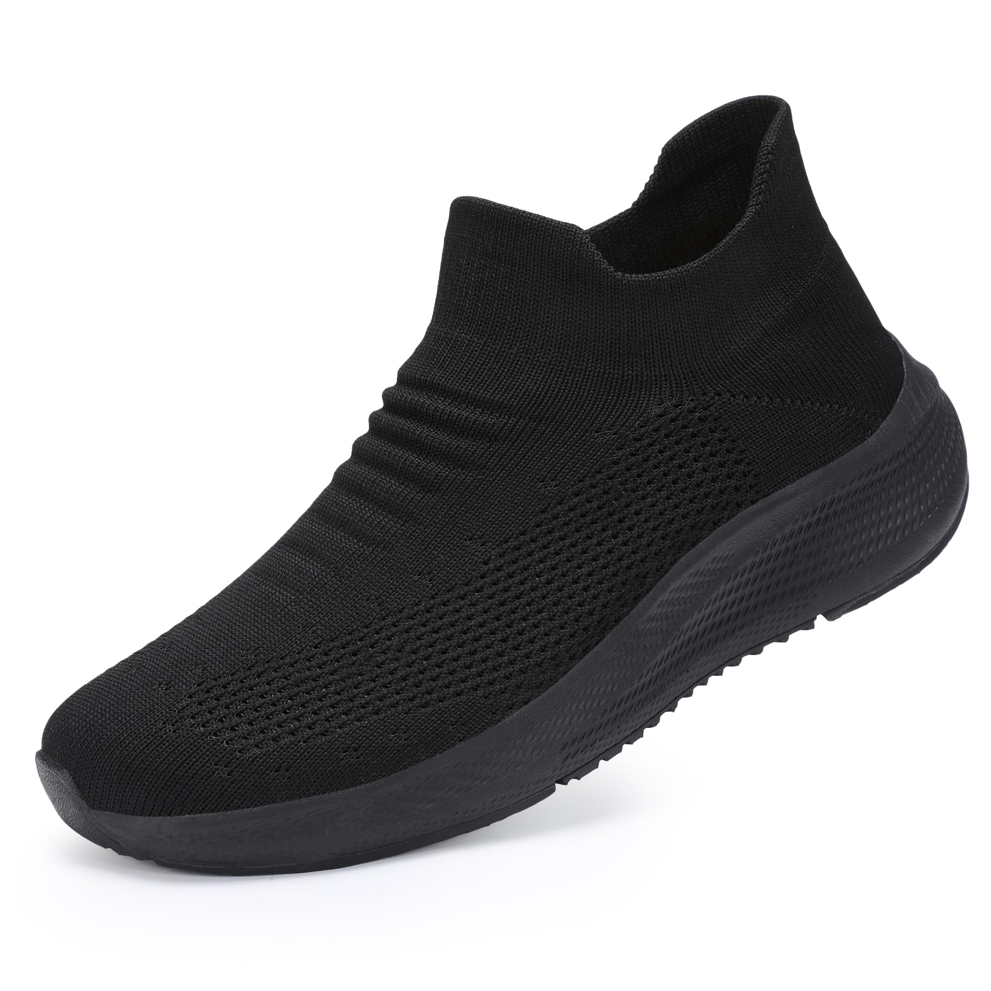 Womens Slip on Walking Shoes Comfort Lightweight Breathable Sock Shoe Non-Slip Mesh Casual Fashion Tennis Running Sneakers Black