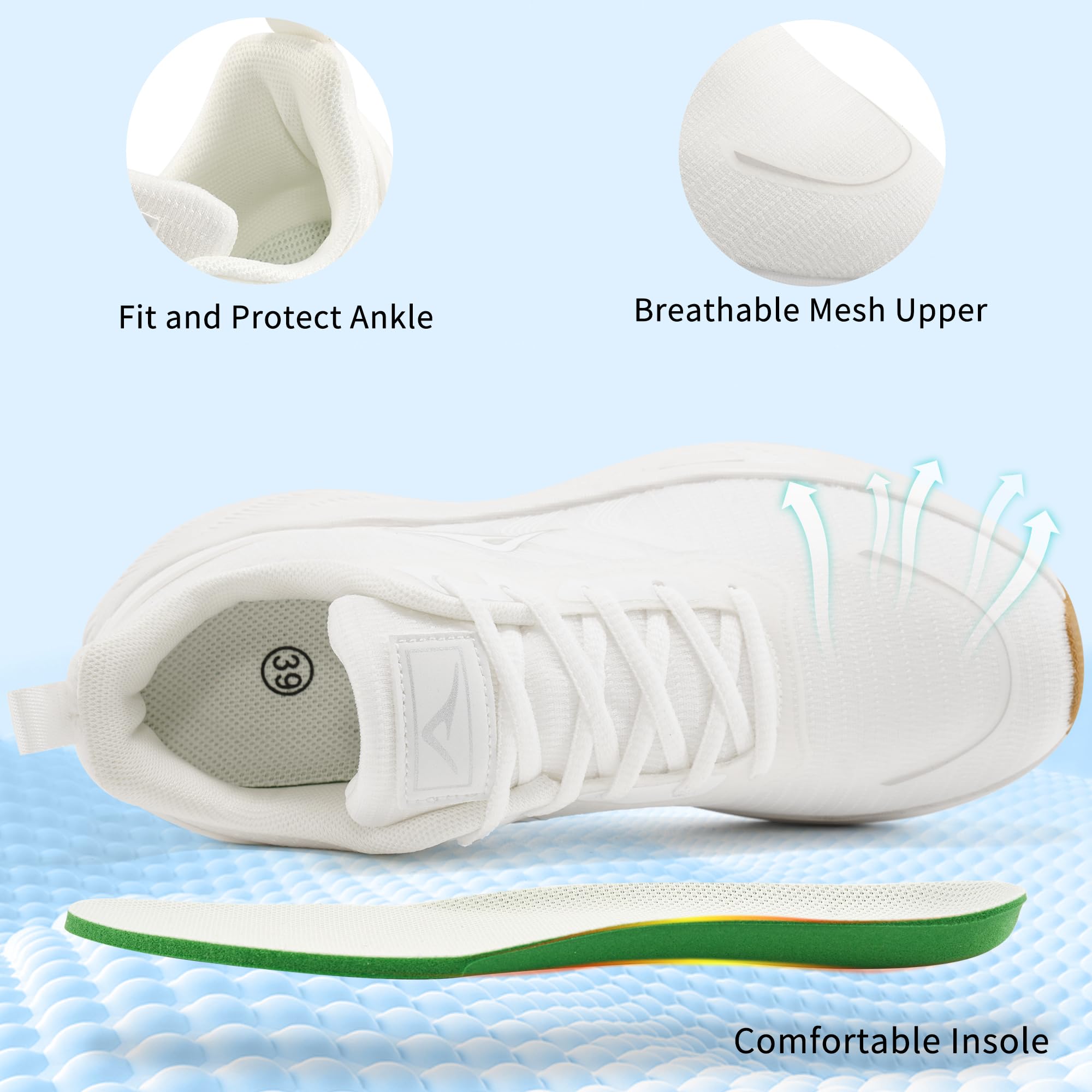 Ablanczoom Womens Walking Shoes Breathable Mesh Non-Slip Sole Lightweight Sneakers for Casual Athletic Workout White