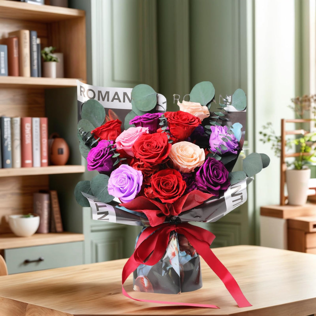 Lovenfold Flowers for Delivery Birthday Flowers Gift for Her,Preserved Flowers Bouquet 12 Roses Mixed Bouquet,Rose Gifts for Women Mom Grandma(Mixed 12 Red Roses)
