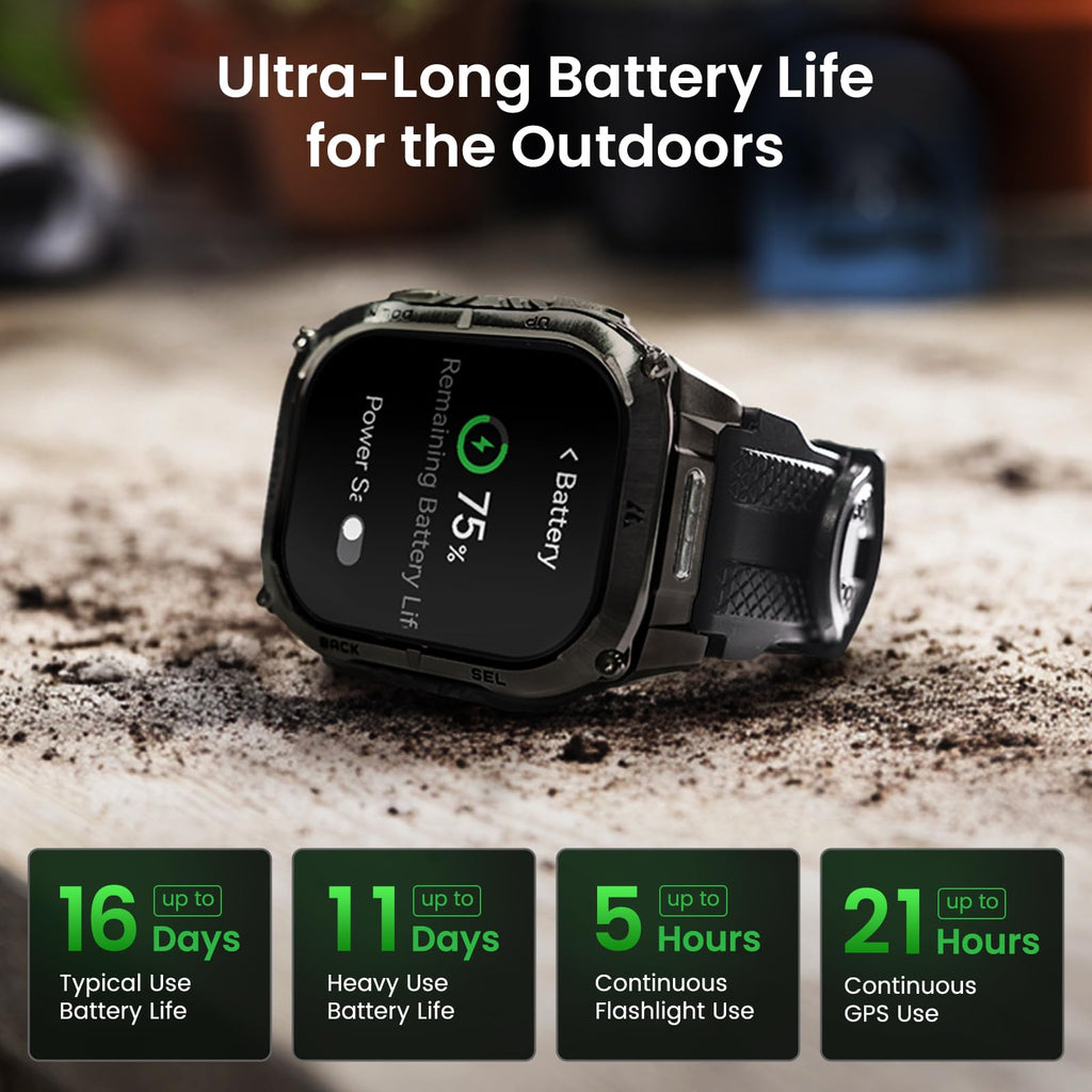 KOSPET Tank M4C Outdoor Smart Watch with GPS, 1.96" AMOLED Display, Built-in LED Flashlight & Walkie-Talkie, Long Battery Life, 50m Waterproof, Bluetooth Calls, 24/7 Heart Rate/Sleep Monitor
