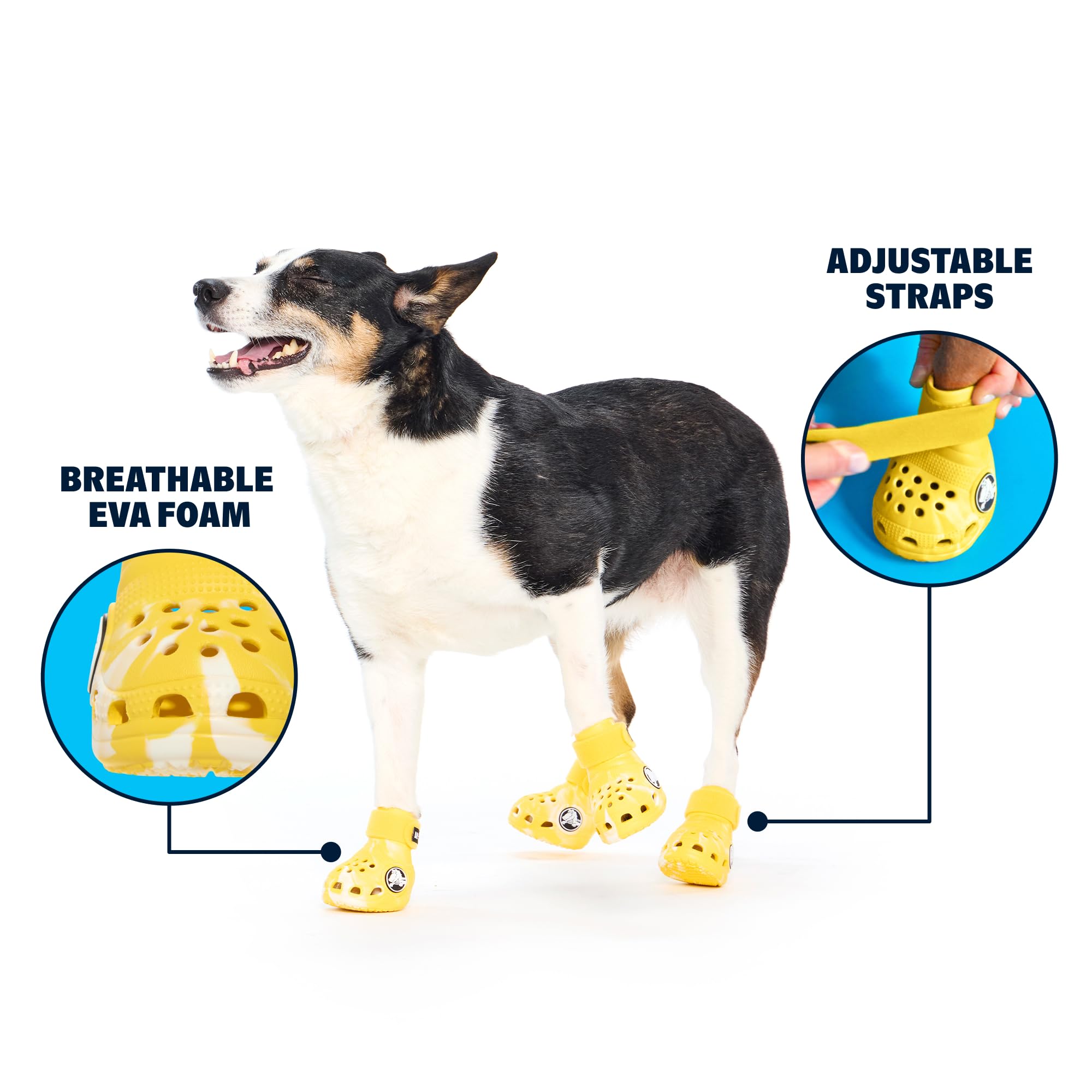 BarkBox Yellow Crocs Dog Shoes – Set of 4 Glow-in-The-Dark Dog Booties with EVA Foam, Adjustable Strap & Non-Slip Sole – Comfortable Paw Protection for Medium Breeds (26-50 lbs)