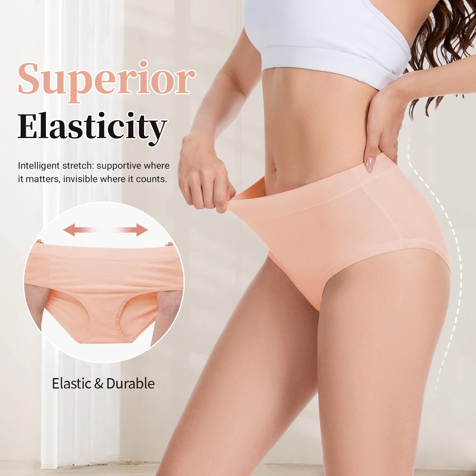 Migbean Viscose From Bamboo Women's Underwear Mid Waisted Ladies Cotton Panties Sweat Wicking Soft Full Coverage Briefs