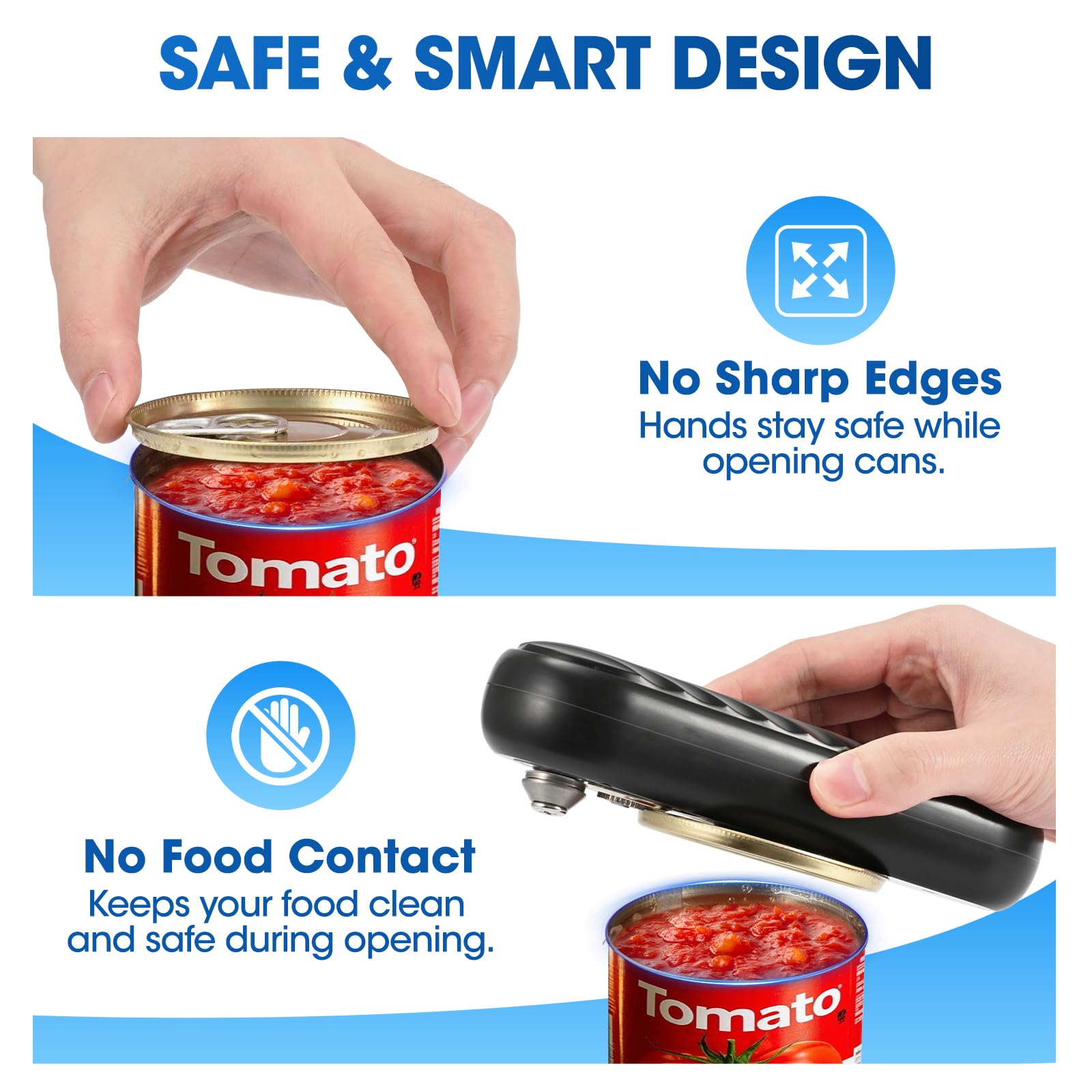 Electric Can Opener for Seniors, One-Touch Automatic Can Opener with Smooth Edge, USB Rechargeable, Cordless Battery Operated, Handsfree, for All Can Sizes, Kitchen Gadgets for Arthritis Users, Black