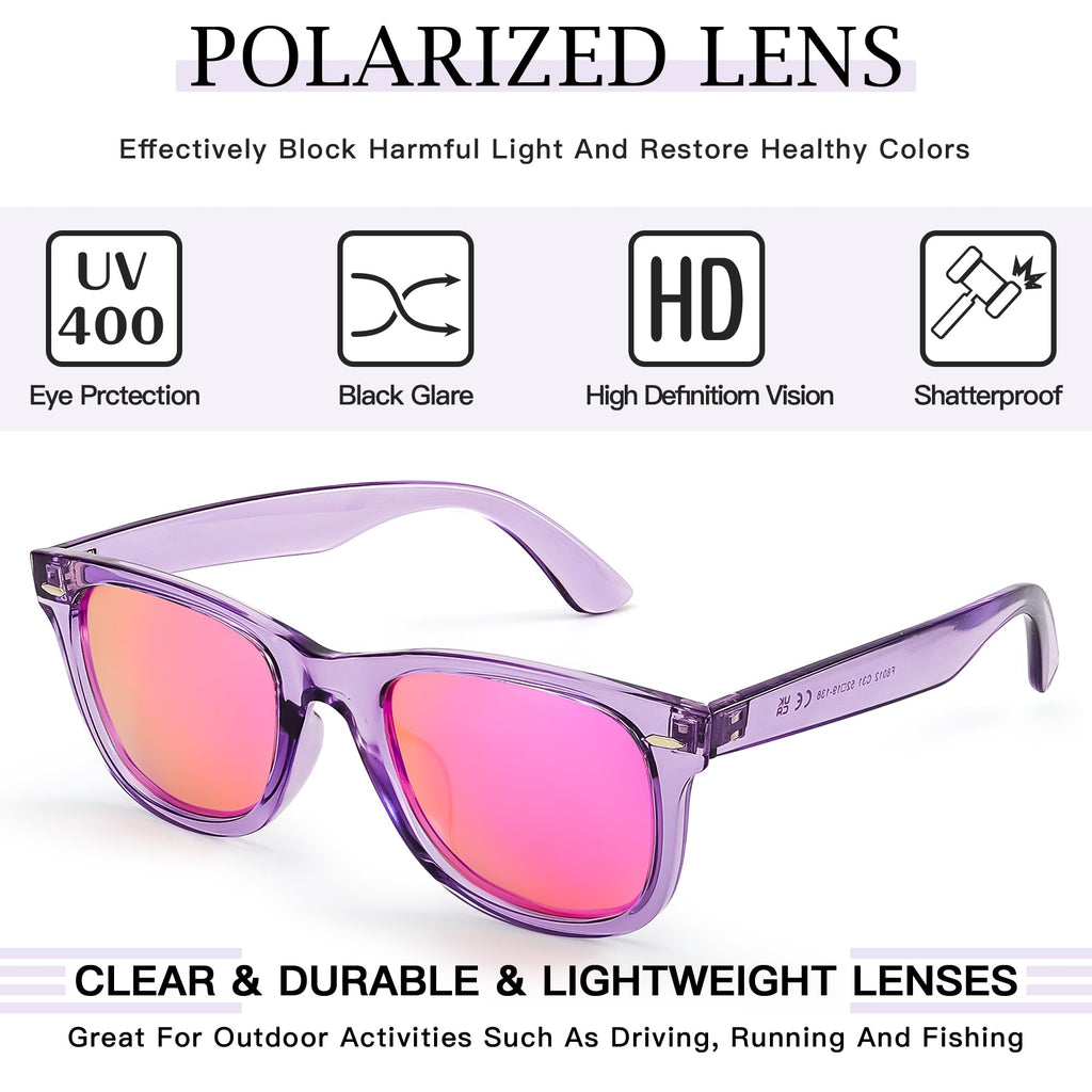 SIPHEW Polarized Sunglasses for Women - Square Frame Pink Mirrored Beach Eyewear, Trendy Womens UV400 Sunglasses for Small Face