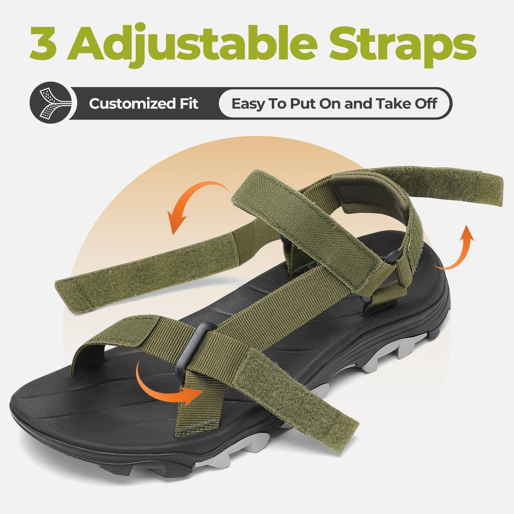 Mishansha Men’s Outdoor Walking Sandals, Adjustable Lightweight Hiking Sandal with Anti-Slip Sole for Travel, Beach & Casual Wear Green