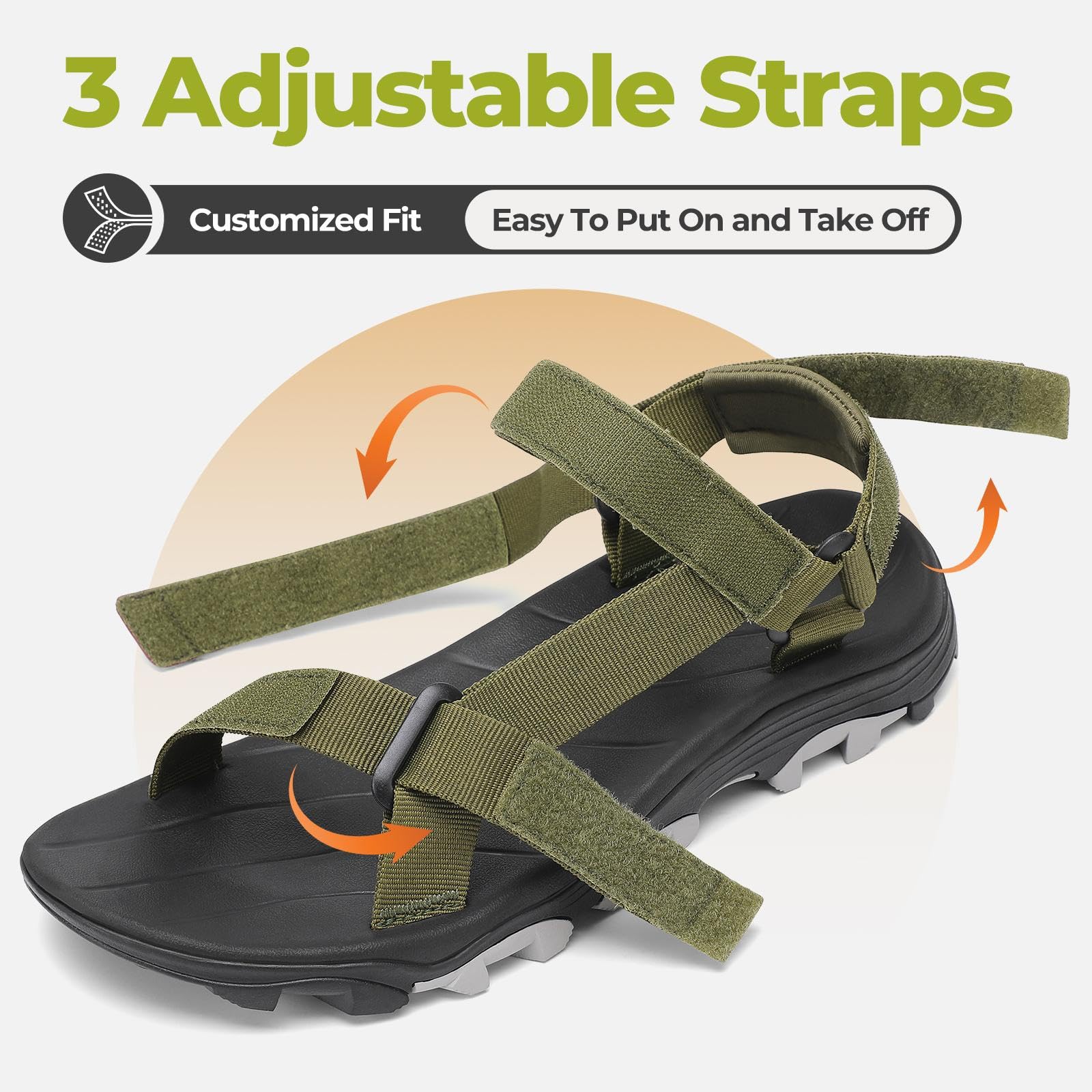 Mishansha Men’s Outdoor Walking Sandals, Adjustable Lightweight Hiking Sandal with Anti-Slip Sole for Travel, Beach & Casual Wear Green