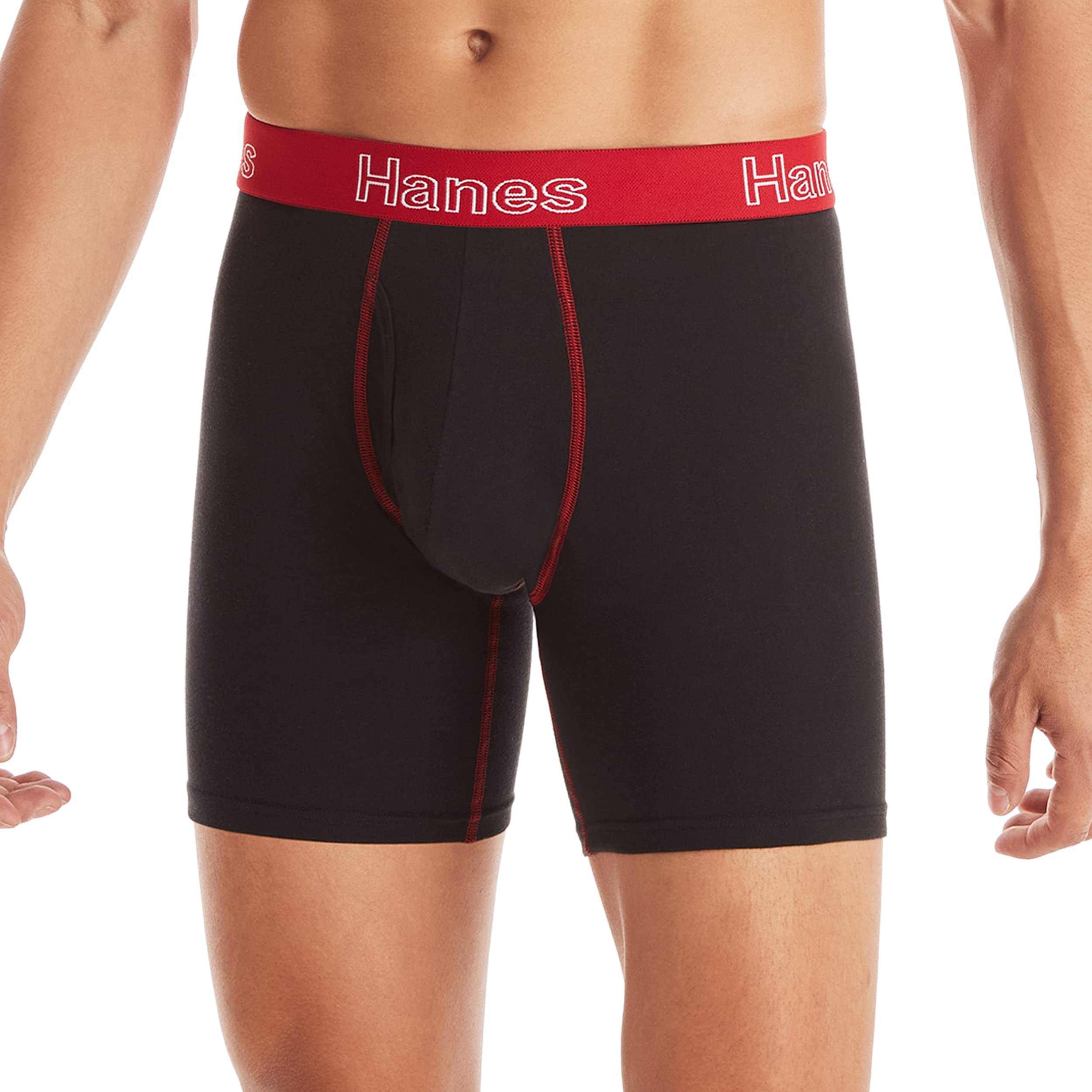Hanes Men's Boxer Cotton Stretch Moisture-Wicking Multi-pack Underwear Brief, Black - 6 Pack, X-Large