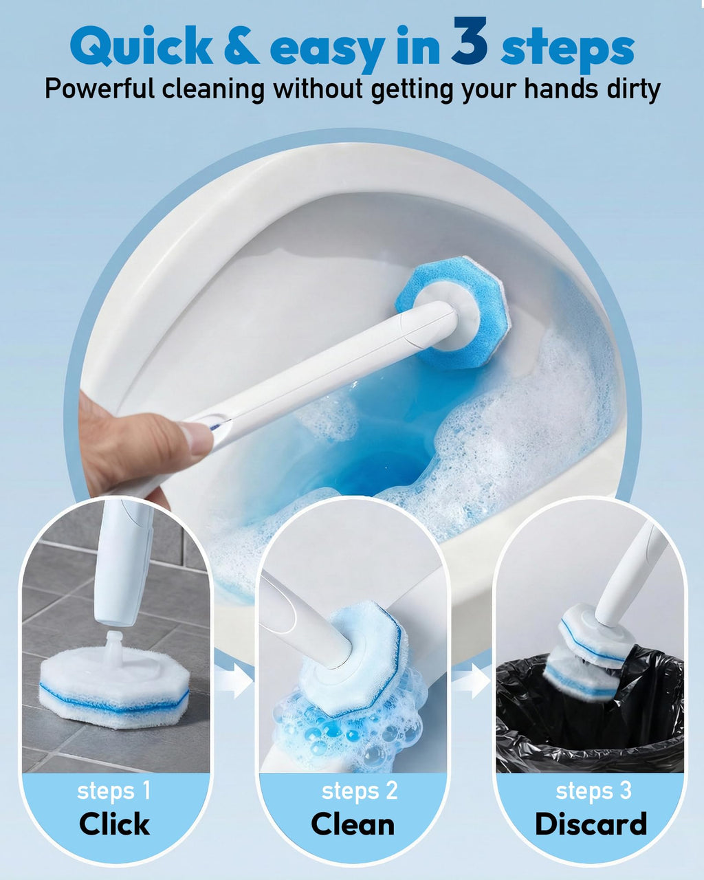 Disposable Toilet Wand Refill Compatible with Clorox Toilet Brush, 50 Count Disposable Heads for Deep Cleaning