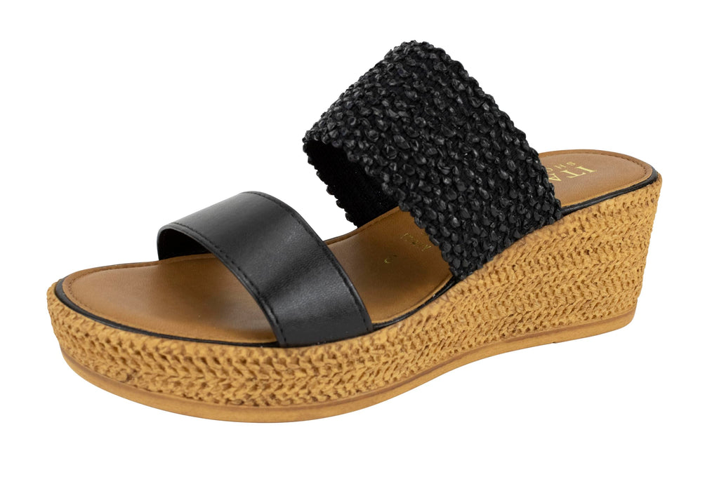 ITALIAN Shoemakers Inessa Womens Platform Wedge Espedrille and Raffia Sandal for Women (Black, US Footwear Size System, Adult, Women, Numeric, Medium, 8)