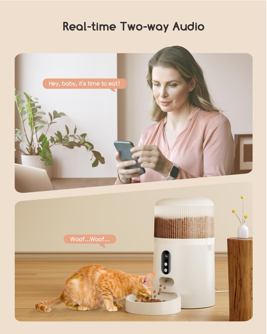Faroro Automatic Cat Feeder with Camera, 3MP HD Video with Night Vision, 5G WiFi Cat Feeder Automatic with APP Control, 2-Way Audio, Low Food Sensor, Motion Alerts for Cats and Dogs