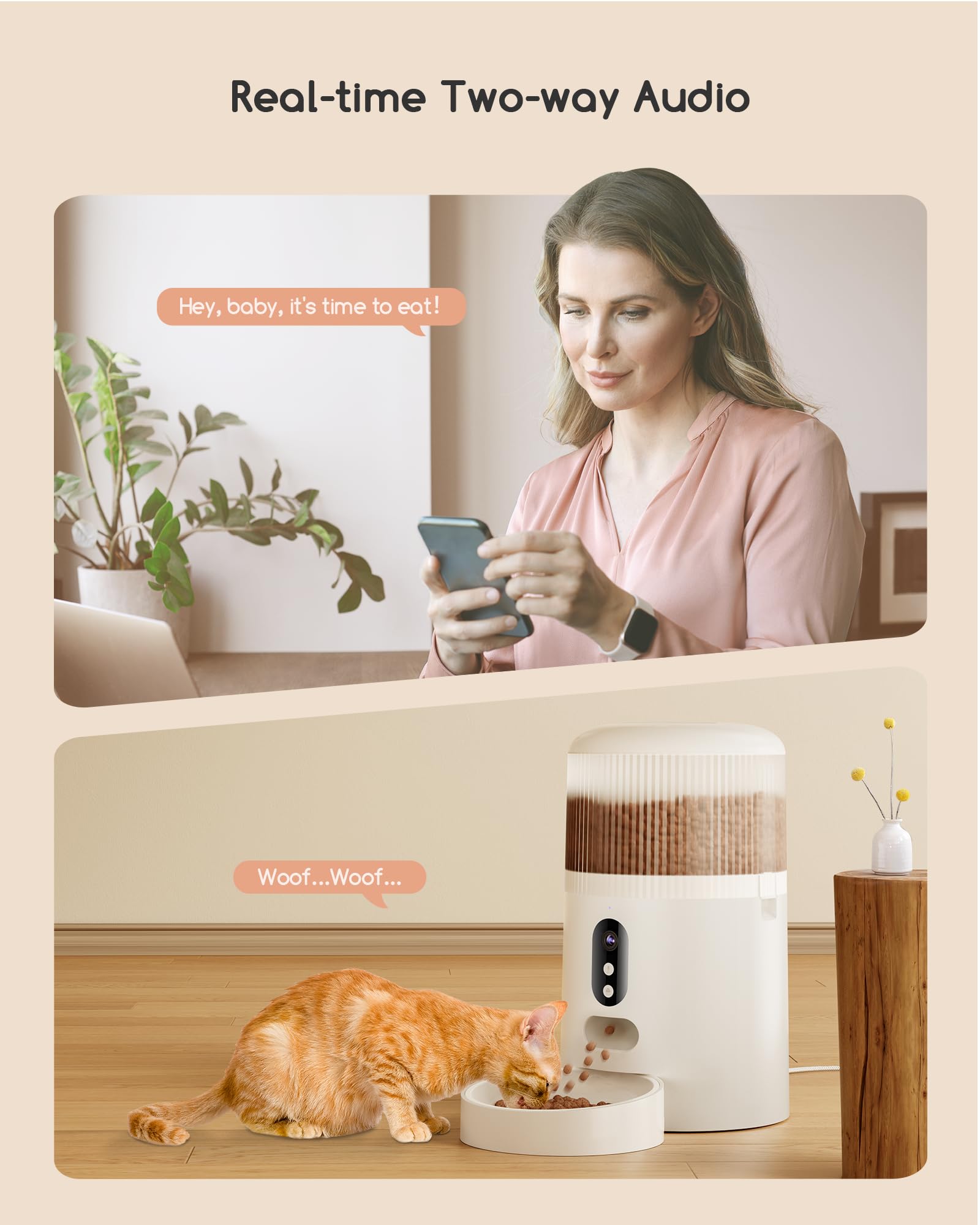 Faroro Automatic Cat Feeder with Camera, 3MP HD Video with Night Vision, 5G WiFi Cat Feeder Automatic with APP Control, 2-Way Audio, Low Food Sensor, Motion Alerts for Cats and Dogs