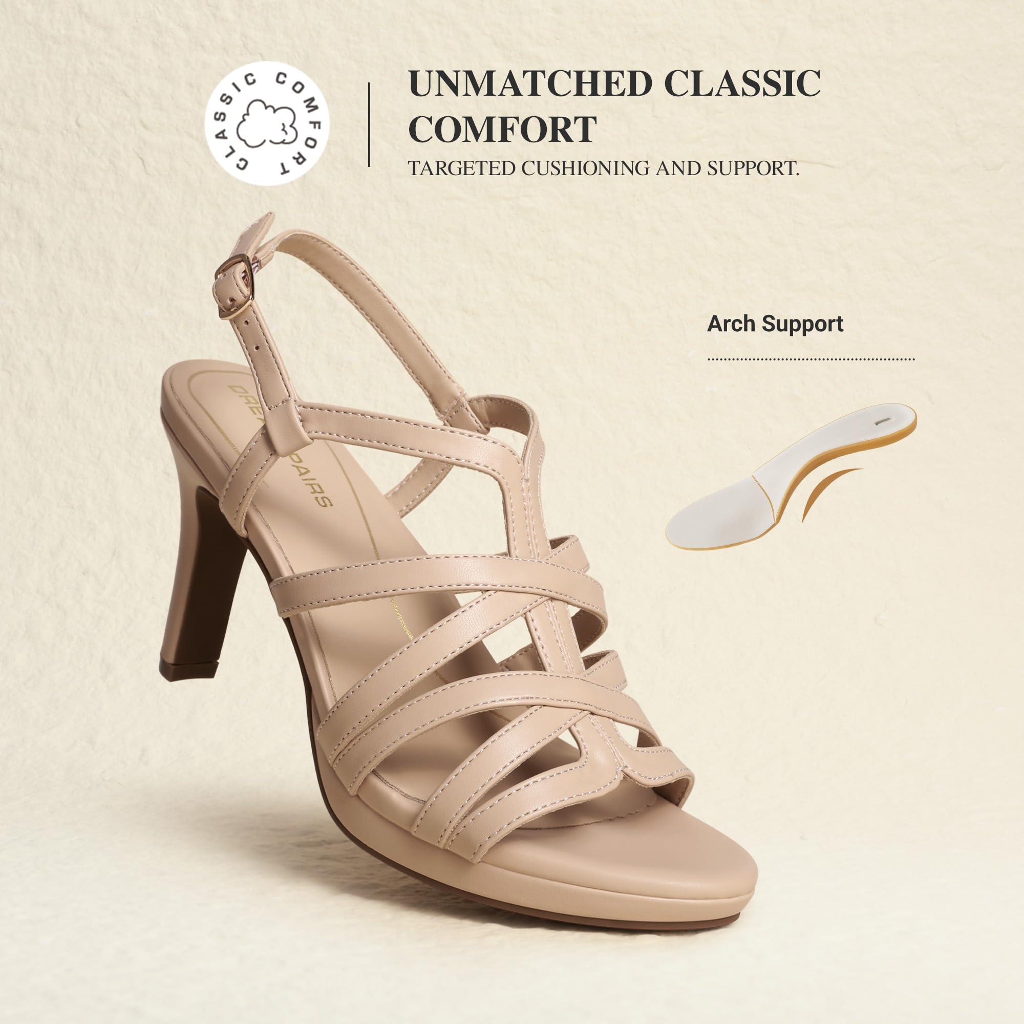 DREAM PAIRS Women's Strappy Stiletto High Heels Round Toe Ankle Strap Dress Shoes Platform Comfortable Heeled Sandals,Size 7.5,Nude,DWUMHS2503