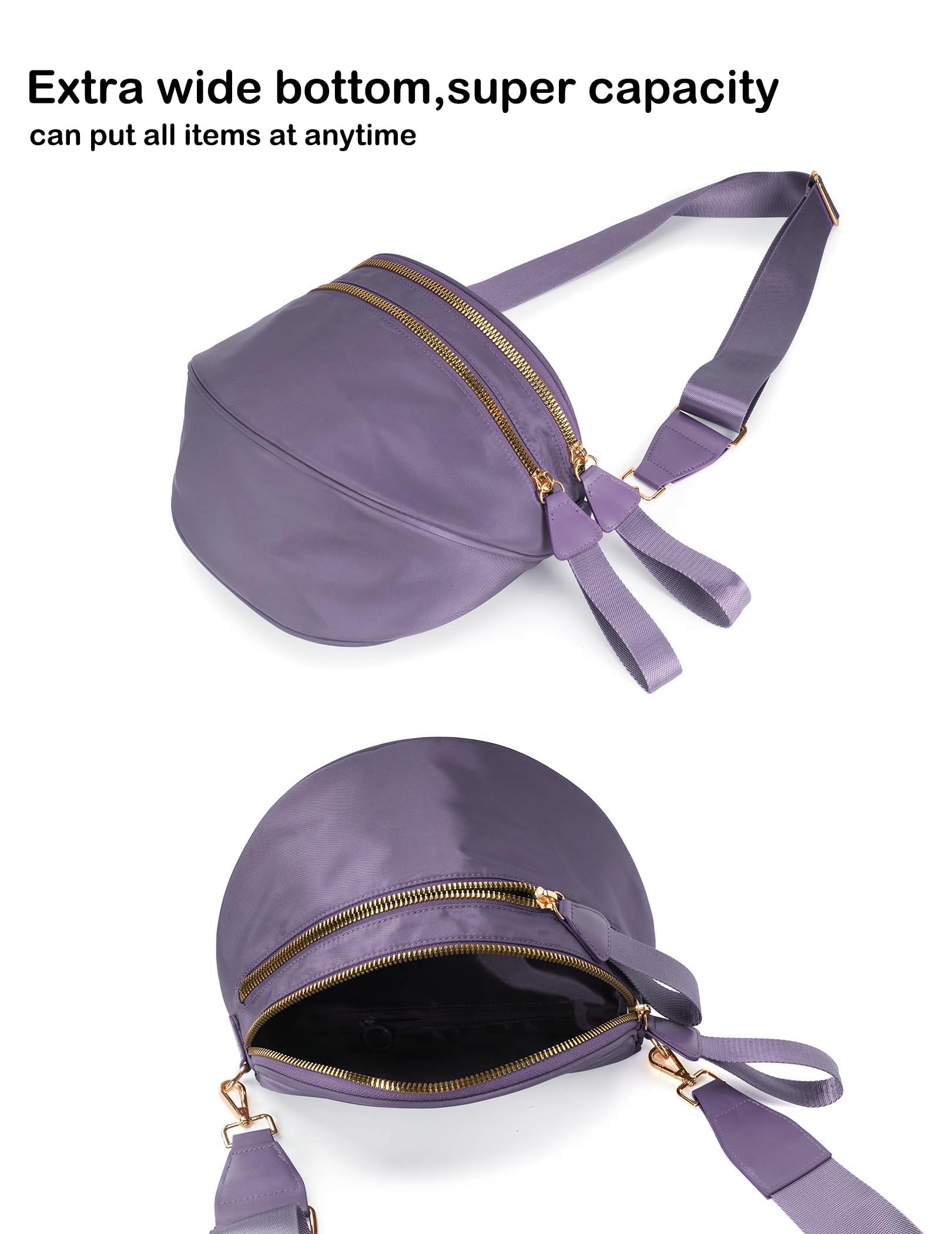 FEIBOON Spacious Nylon Crossbody Bag Bum Bag Handbags Wallets Purses Trendy Shoulder Bag for Women (Cloudy purple)