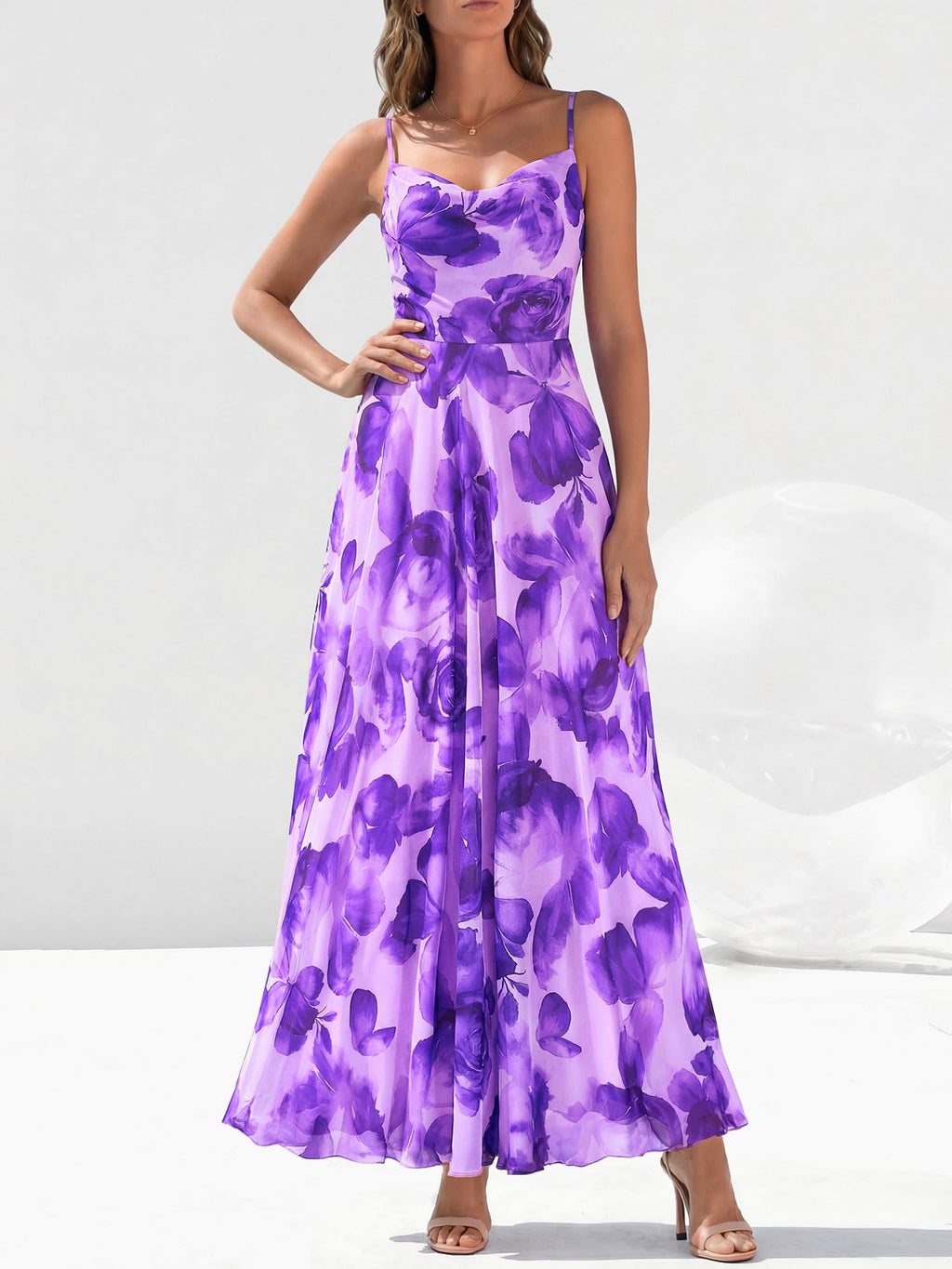 BTFBM Women Summer Floral Maxi Dresses Elegant Spaghetti Strap Dress Printed Party Dress Beach Long Dresses(Green Big Floral,X-Large)