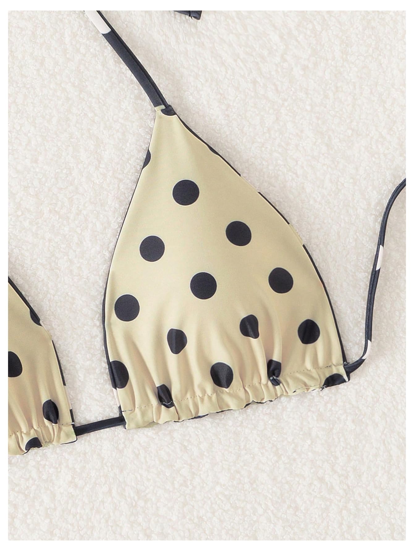 WDIRARA Women's Polka Dots Triangle Bikini Top Micro Halter Swimsuit Tops Black and White Medium