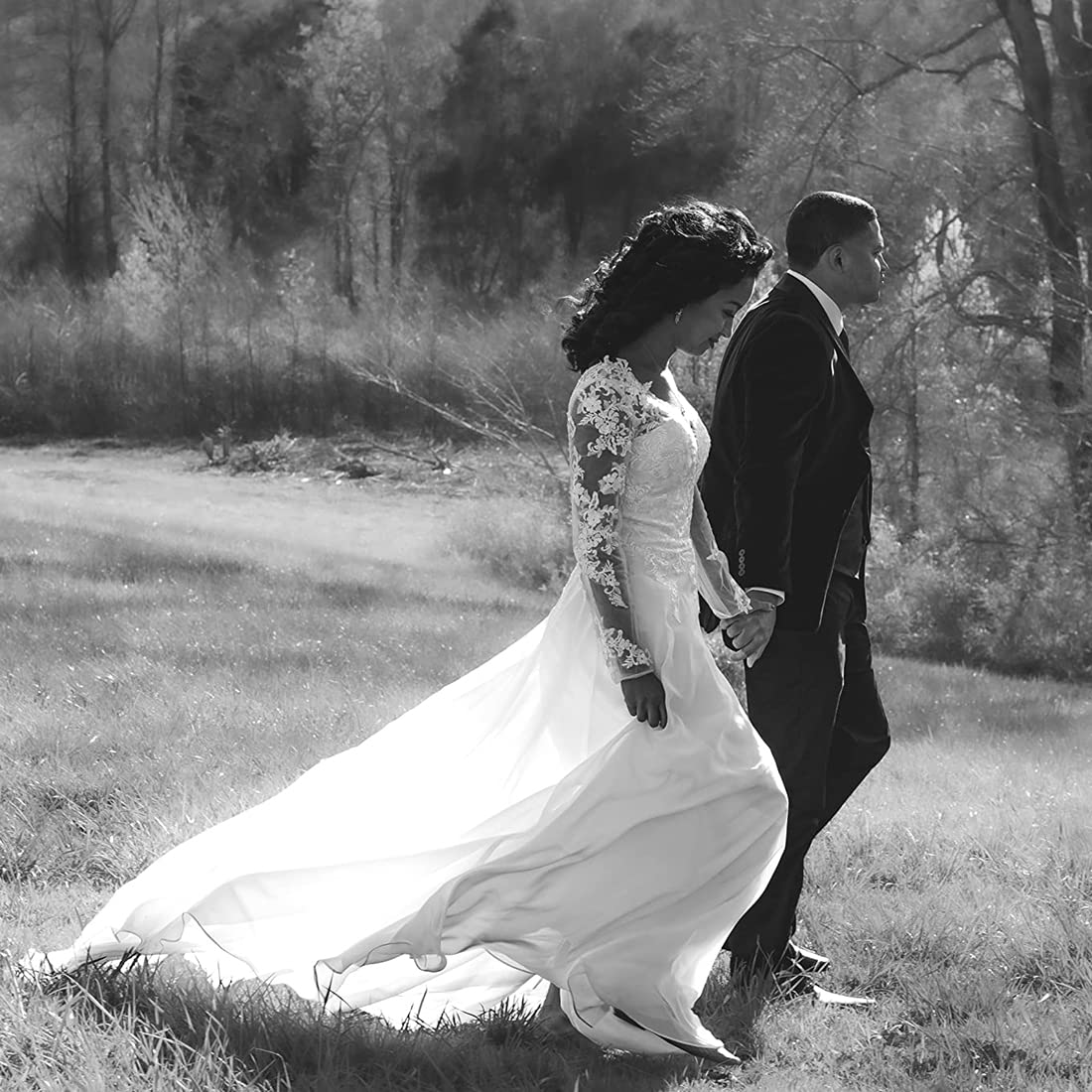 Findlovewedding Wedding Dresses for Bride 2024 with Lace Appliques Chiffon A Line Women Dress Long Sleeves Beach Bride Dress US16 Ivory