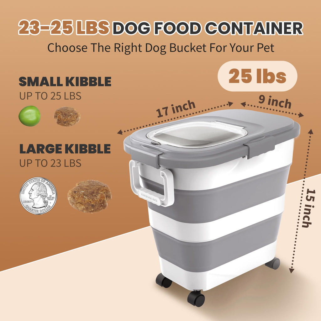 DDMOMMY 23-25 Lbs Airtight Dog Food Storage Container,Collapsible Dog Food Container with Lid,Wheels,Handle,Large Pet food storage Container with Scoop,Small Food Container for Dog Cat