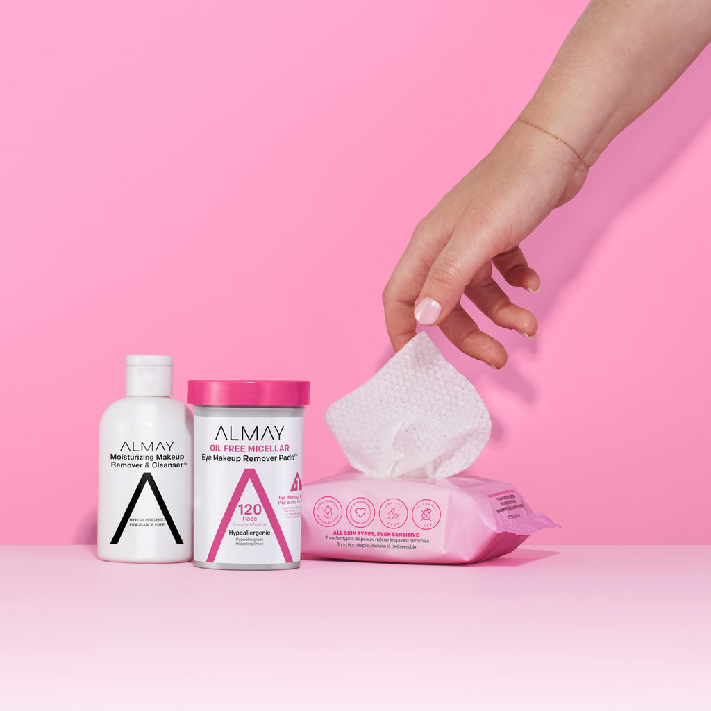 Almay Makeup Remover Pads, Micellar Gentle, Hypoallergenic, Fragrance-Free, Dermatologist & Ophthalmologist Tested, 2 pack