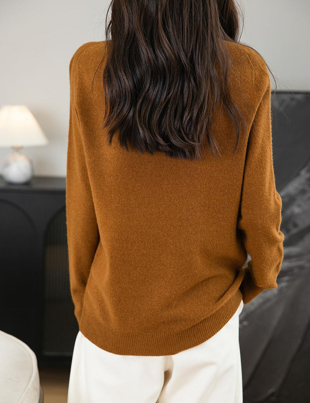 Chanyarn Women's Cashmere Long Sleeve Sweater Mockneck 2025 Fall Winter Seamless Knit Turtleneck Pullover Warm Soft 100% Merino Wool Sweater (Caramel,L)