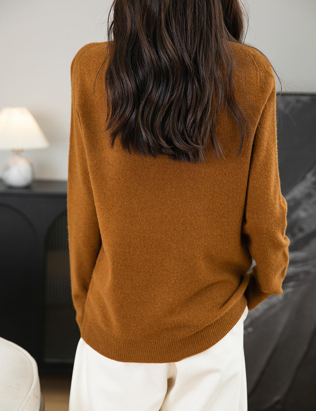 Chanyarn Women's Cashmere Long Sleeve Sweater Mockneck 2025 Fall Winter Seamless Knit Turtleneck Pullover Warm Soft 100% Merino Wool Sweater (Caramel,L)
