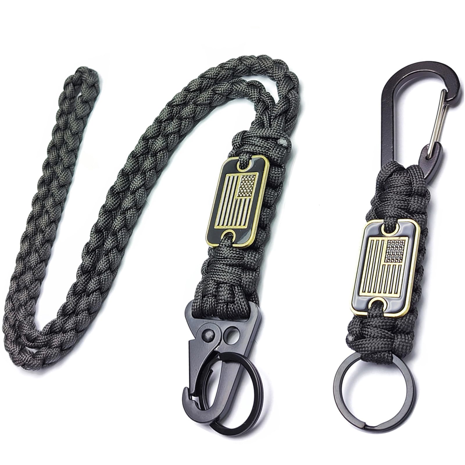 LUYADIN Paracord Lanyard Keychain with USA Flag,Parachute Rope Necklace Keychains for Outdoor Activities,Keys,Whistle