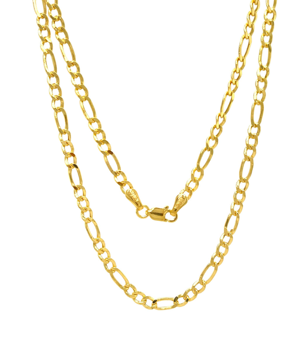 JEWELHEART 14K Real Gold Figaro Chain - 2.45mm Diamond Cut Cuban Link Figaro Necklace For Men - Dainty Yellow Gold Pendant Necklace For Women with Lobster Clasp 24"
