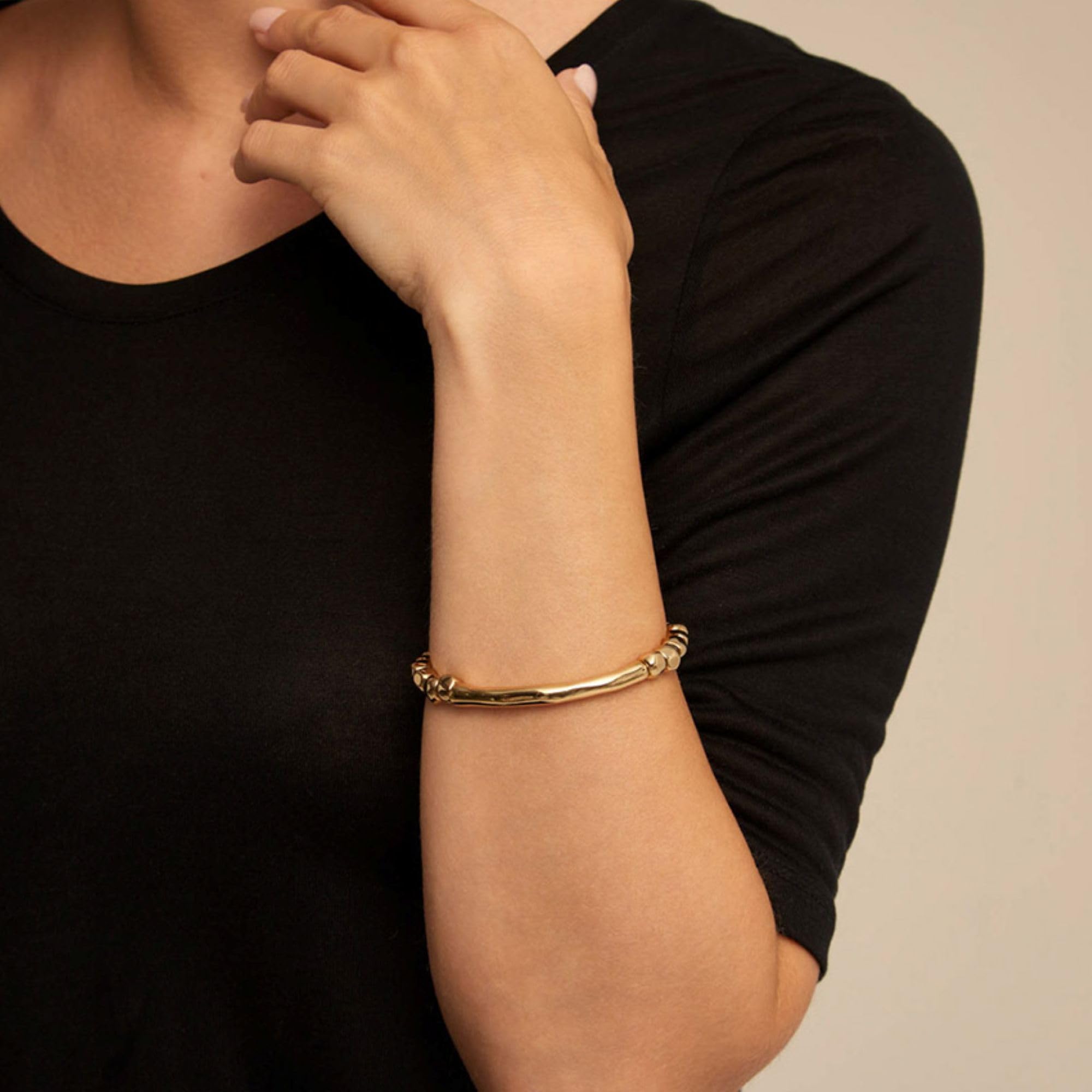 Uno de 50 JOURNEY 18K Gold-Plated Beaded Stretch Bracelet Handmade in Spain