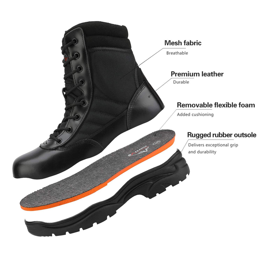 NORTIV 8 Men's Military Tactical Work Boots Side Zipper Leather Motorcycle Combat Boots Trooper(6-8 Inches),Size 11W,Black